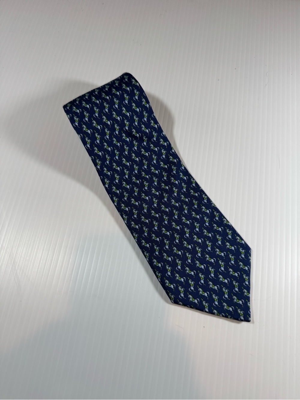 Brooks Brothers equestrian motif silk tie in blue